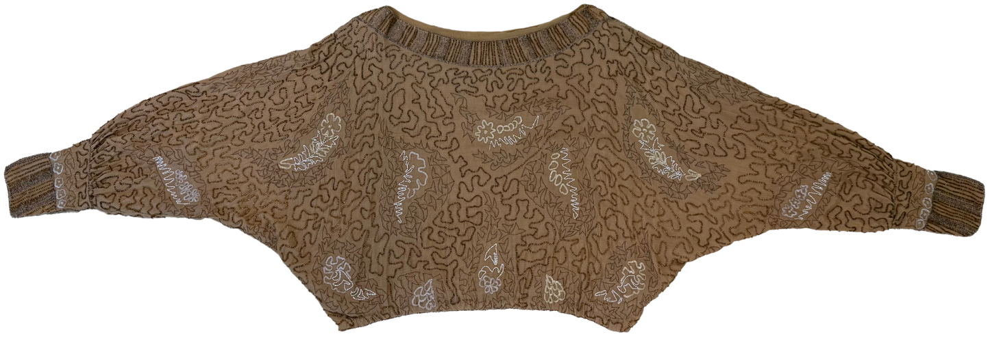 Antique 1920s Beaded Silk Batwing Blouse with Metallic Embroidery