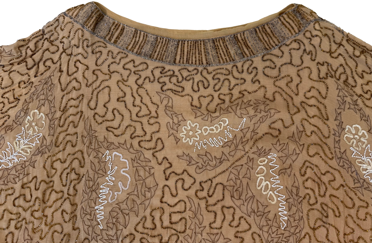 Antique 1920s Beaded Silk Batwing Blouse with Metallic Embroidery