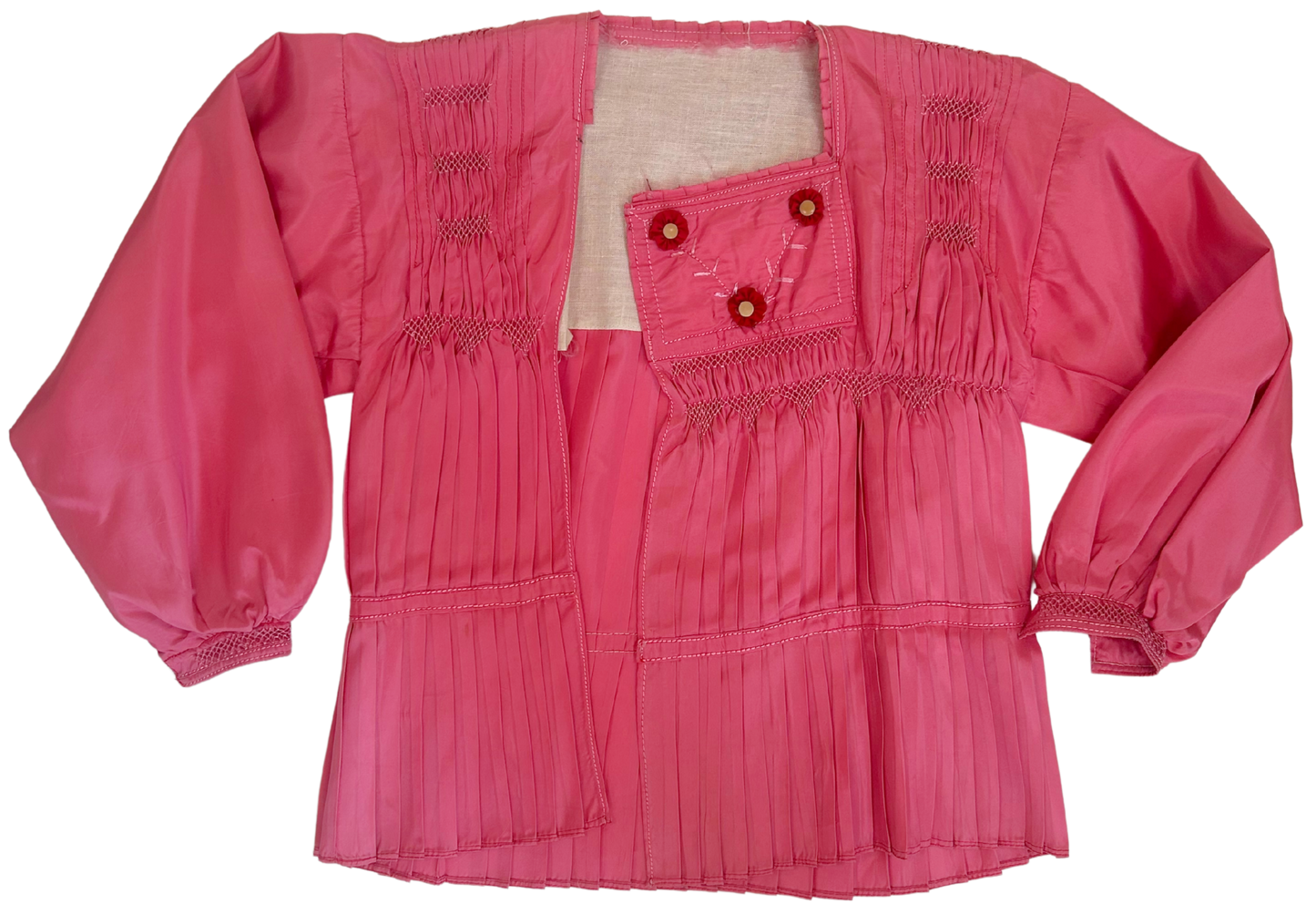 Antique Edwardian Pink Silk Embroidered Smocked Jacket, Circa 1910s