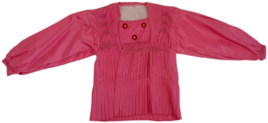 Antique Edwardian Pink Silk Embroidered Smocked Jacket, Circa 1910s