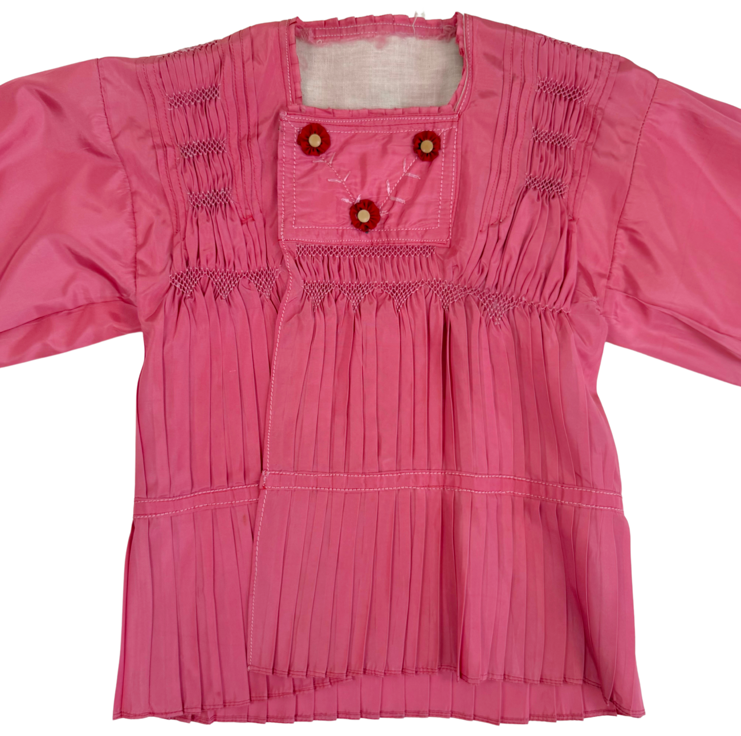 Antique Edwardian Pink Silk Embroidered Smocked Jacket, Circa 1910s