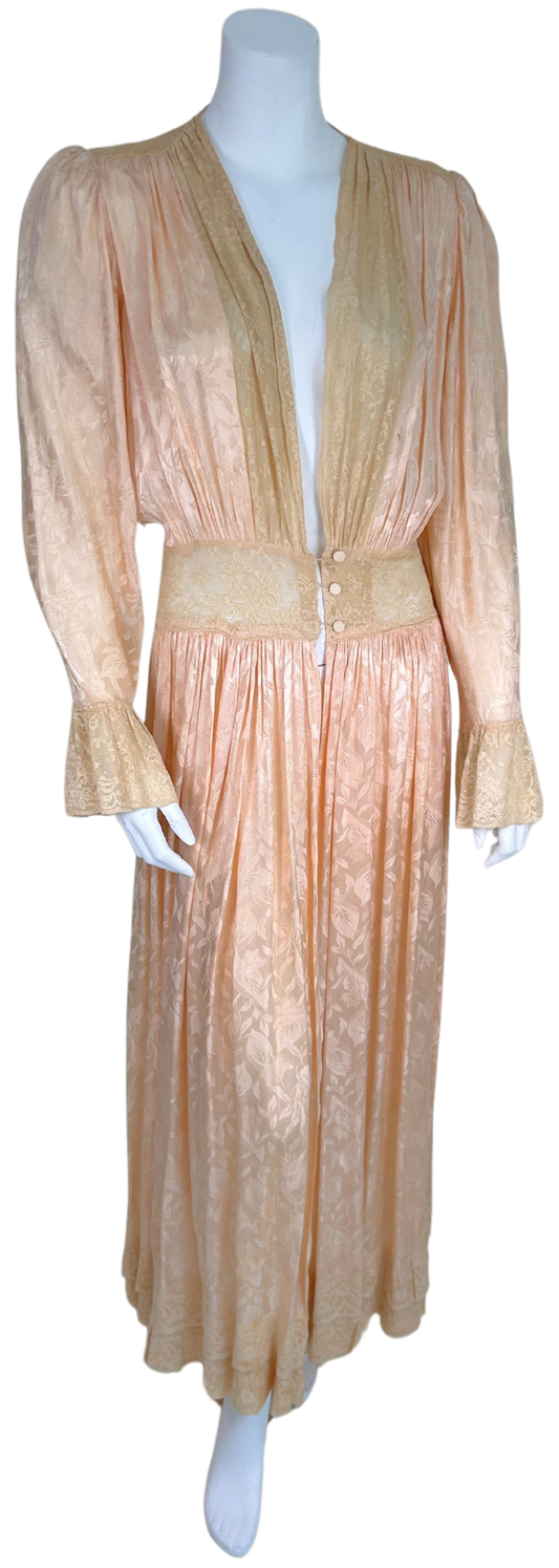 Vintage 1930s Blush Pink Satin and Lace Peignoir Robe