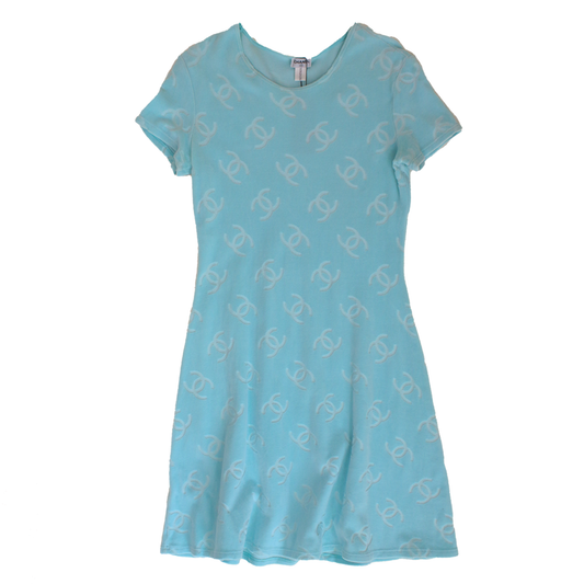 Chanel Vintage 90s Aqua Terrycloth Mini Dress