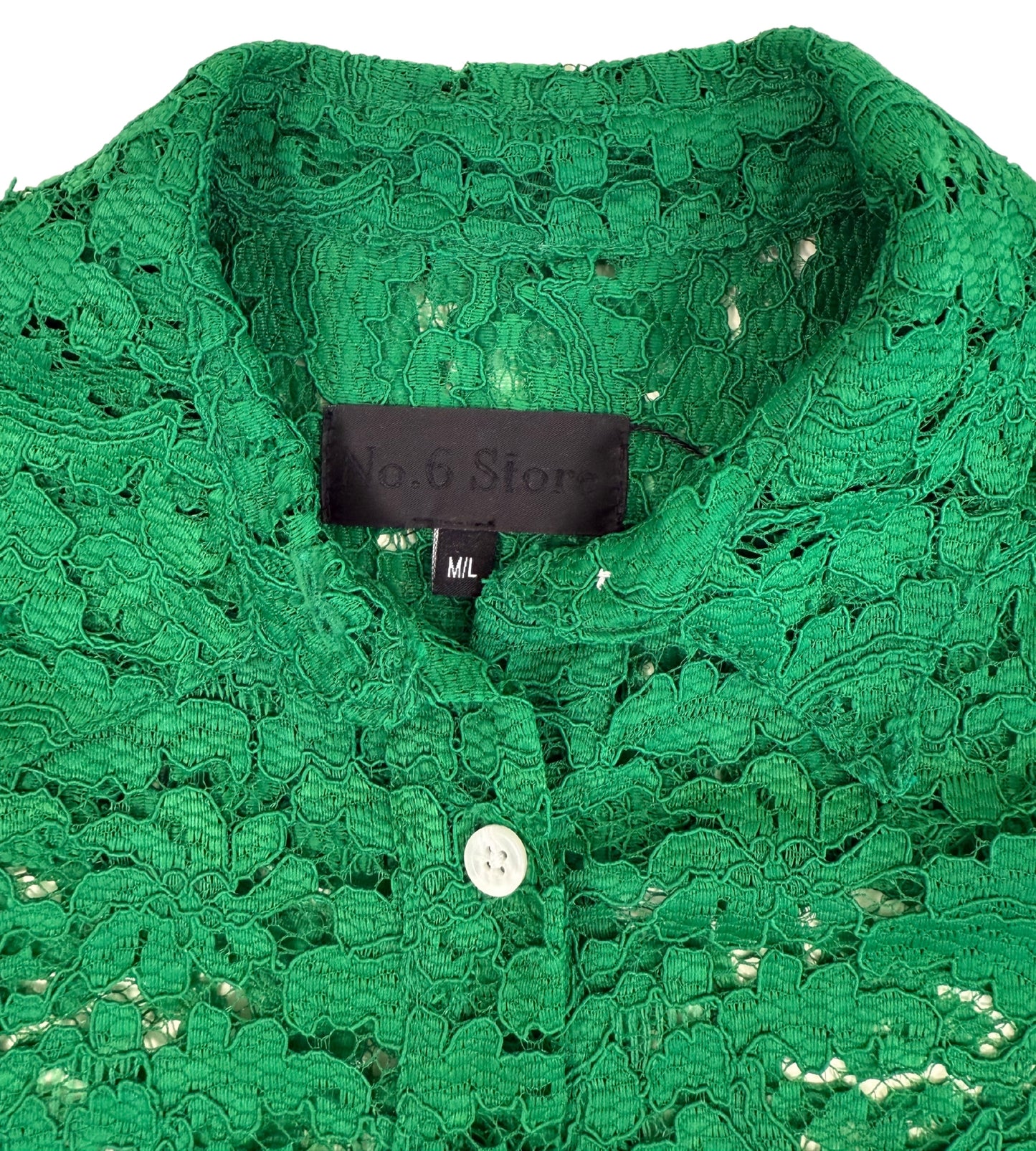 No. 6 Store Emerald Green Lace Button-Up Blouse
