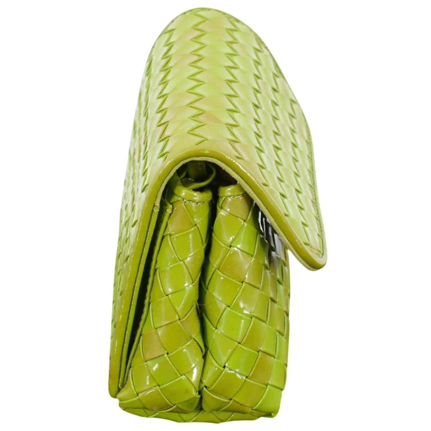 Cookie Monster Vintage Bottega Veneta lime green intrecciato leather mini bag with gold-tone hardware.