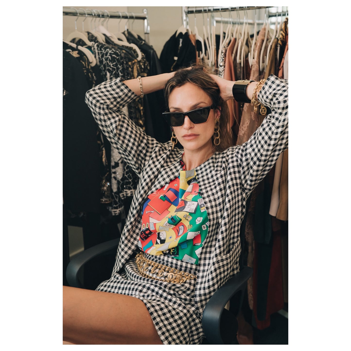 Rare Chanel Fall/Winter 1988 “Coco” Reversible Check Jacket, Skirt & Blouse 3-Piece Set