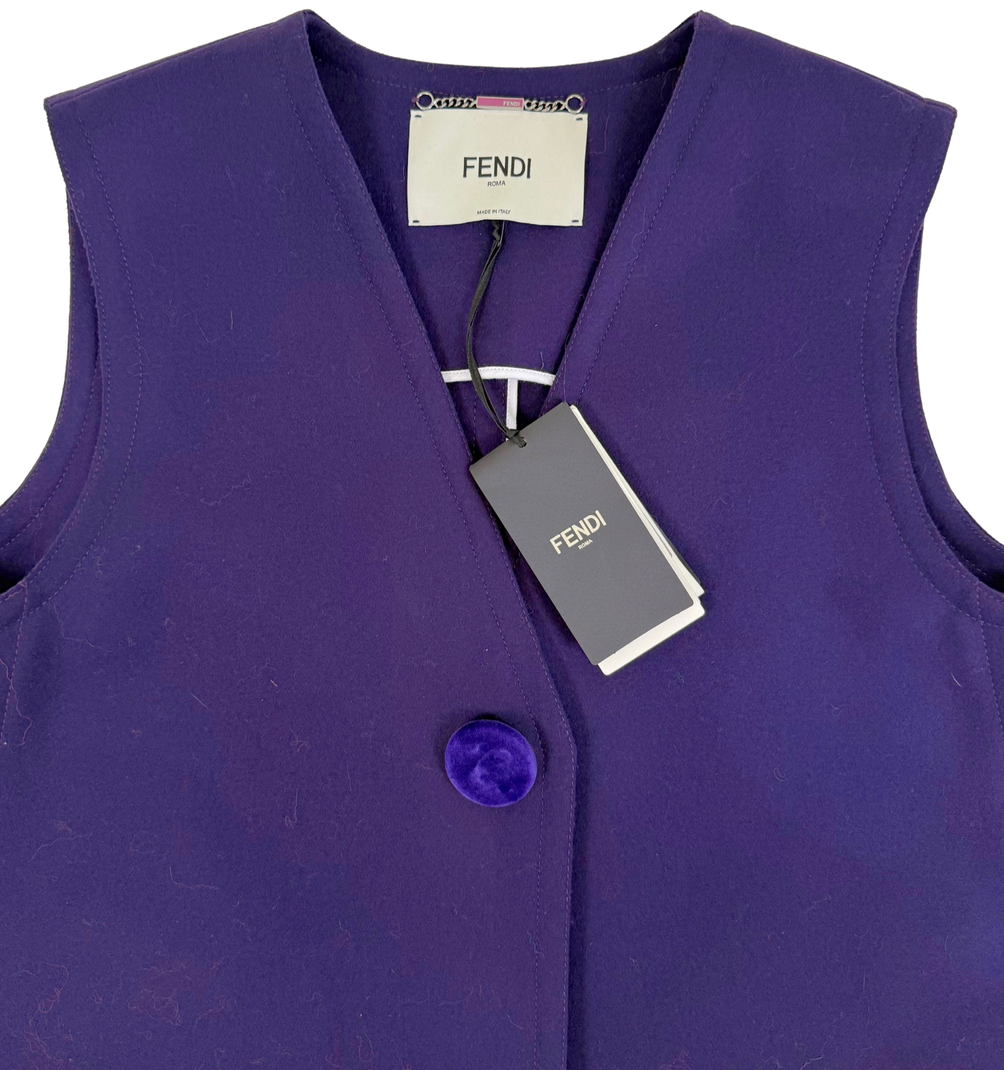 Fendi Fall/Winter 2016 Purple Wool Vest with Dyed Shadow Fox Fur Pockets – NWT