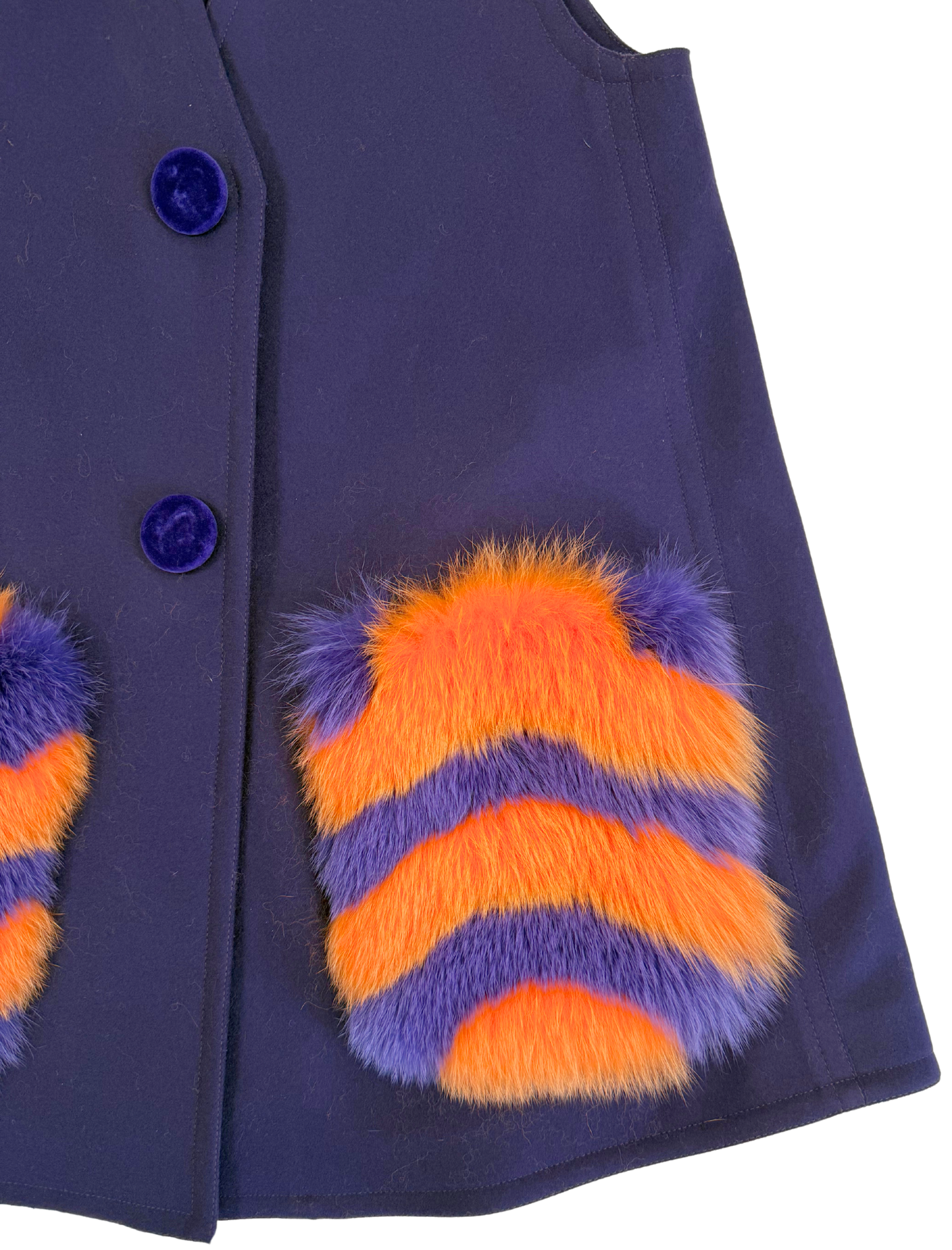 Fendi Fall/Winter 2016 Purple Wool Vest with Dyed Shadow Fox Fur Pockets – NWT