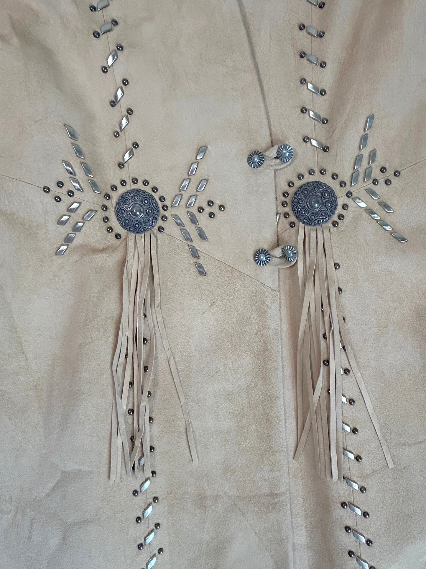 Vintage Renegade Spirit Tan Suede Fringe Duster Coat - Western Studded Long Jacket - Made in USA