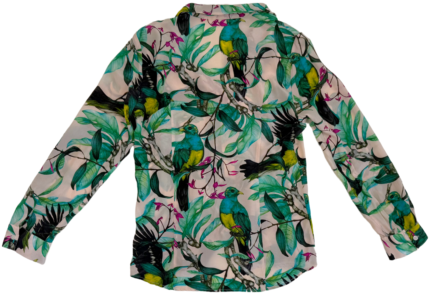 Silk Tropical Print Pussybow Blouse