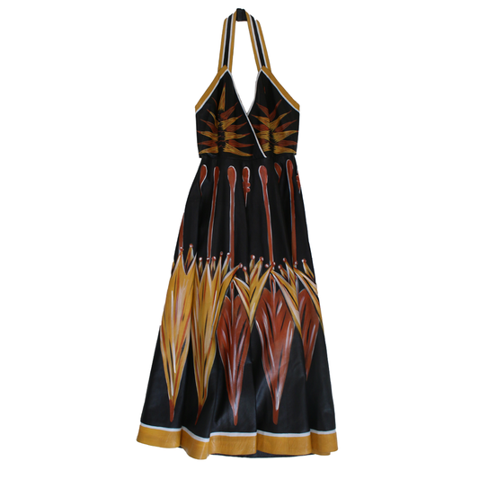 Valentino Hand-Painted Halter Dress In Black Lambskin Leather