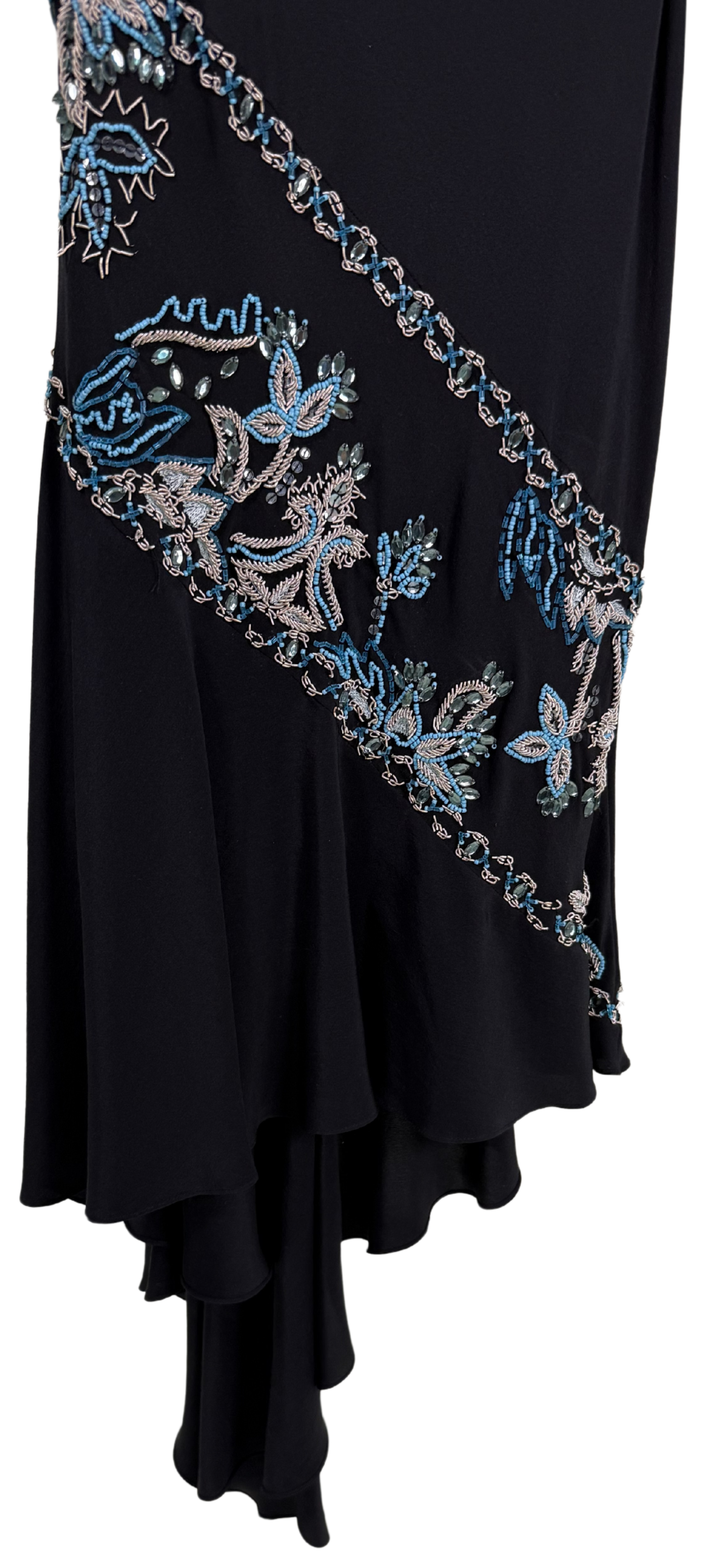Vintage 1990s Caché Black Silk Beaded Asymmetrical Dress