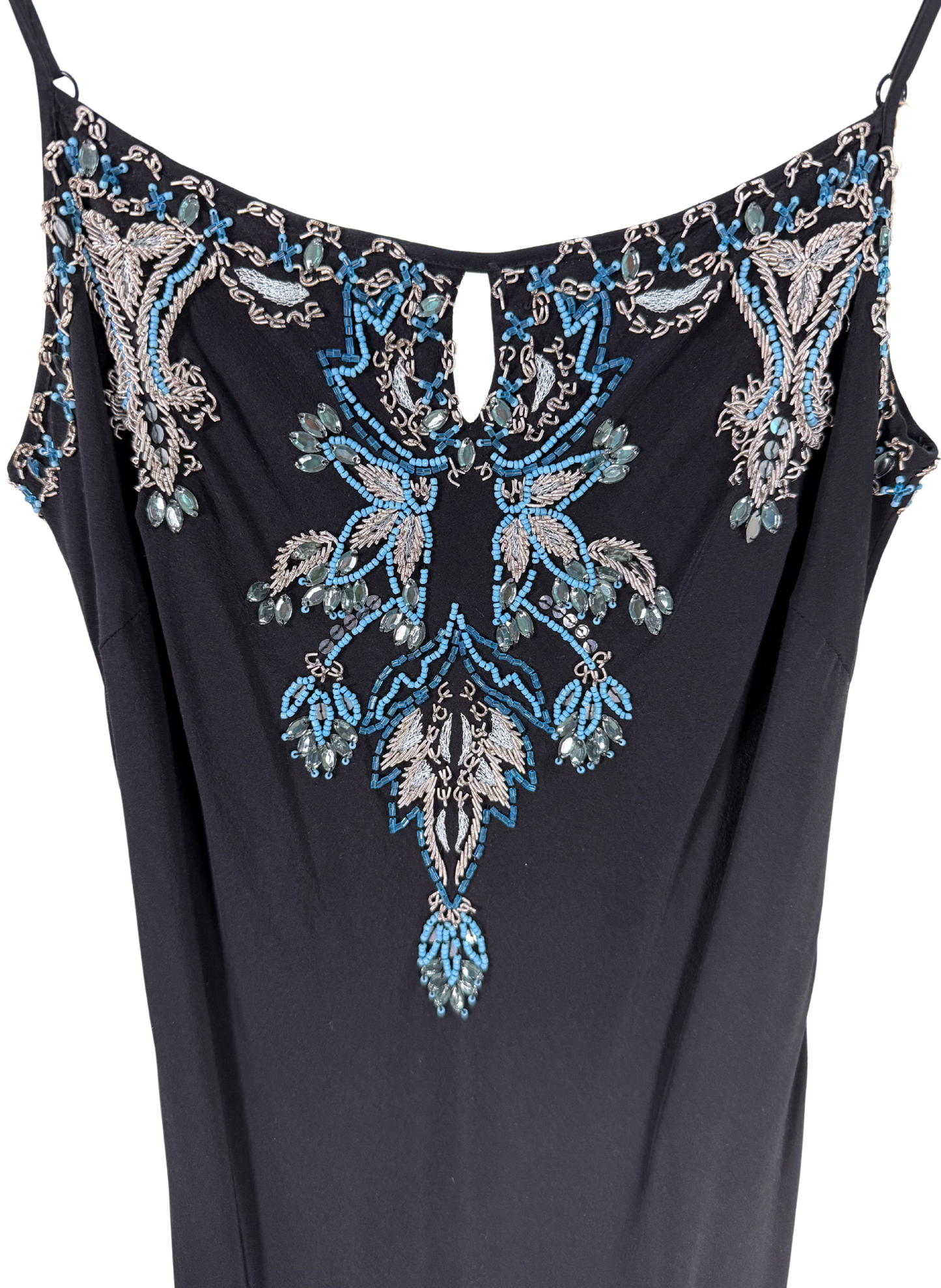 Vintage 1990s Caché Black Silk Beaded Asymmetrical Dress