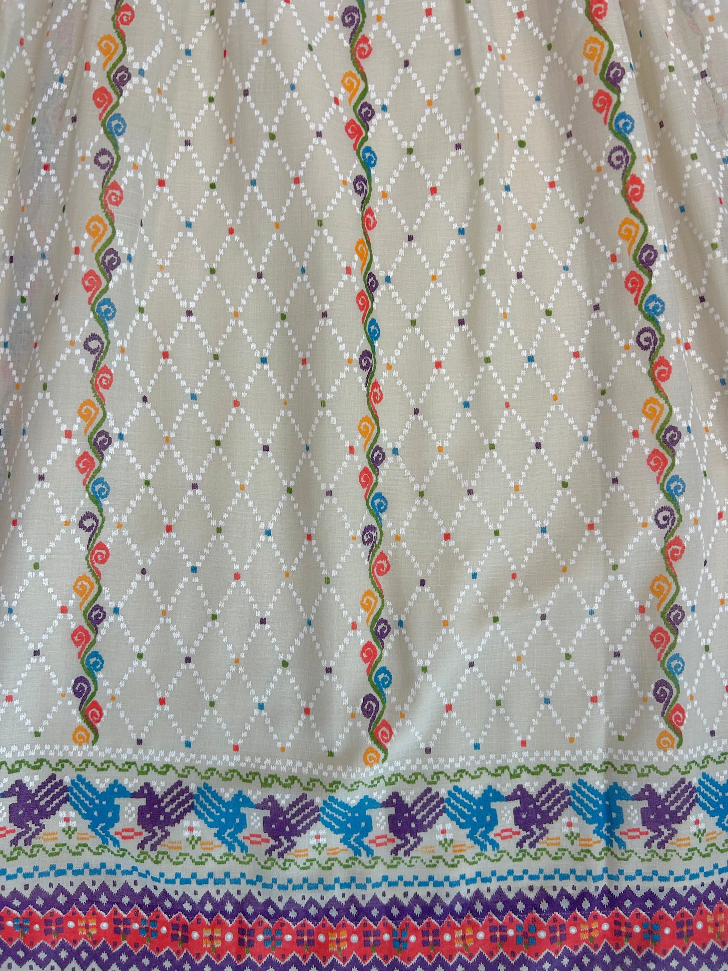 Vintage 1970s High-Waisted Woven Cotton Skirt with Guatemalan-Inspired Print