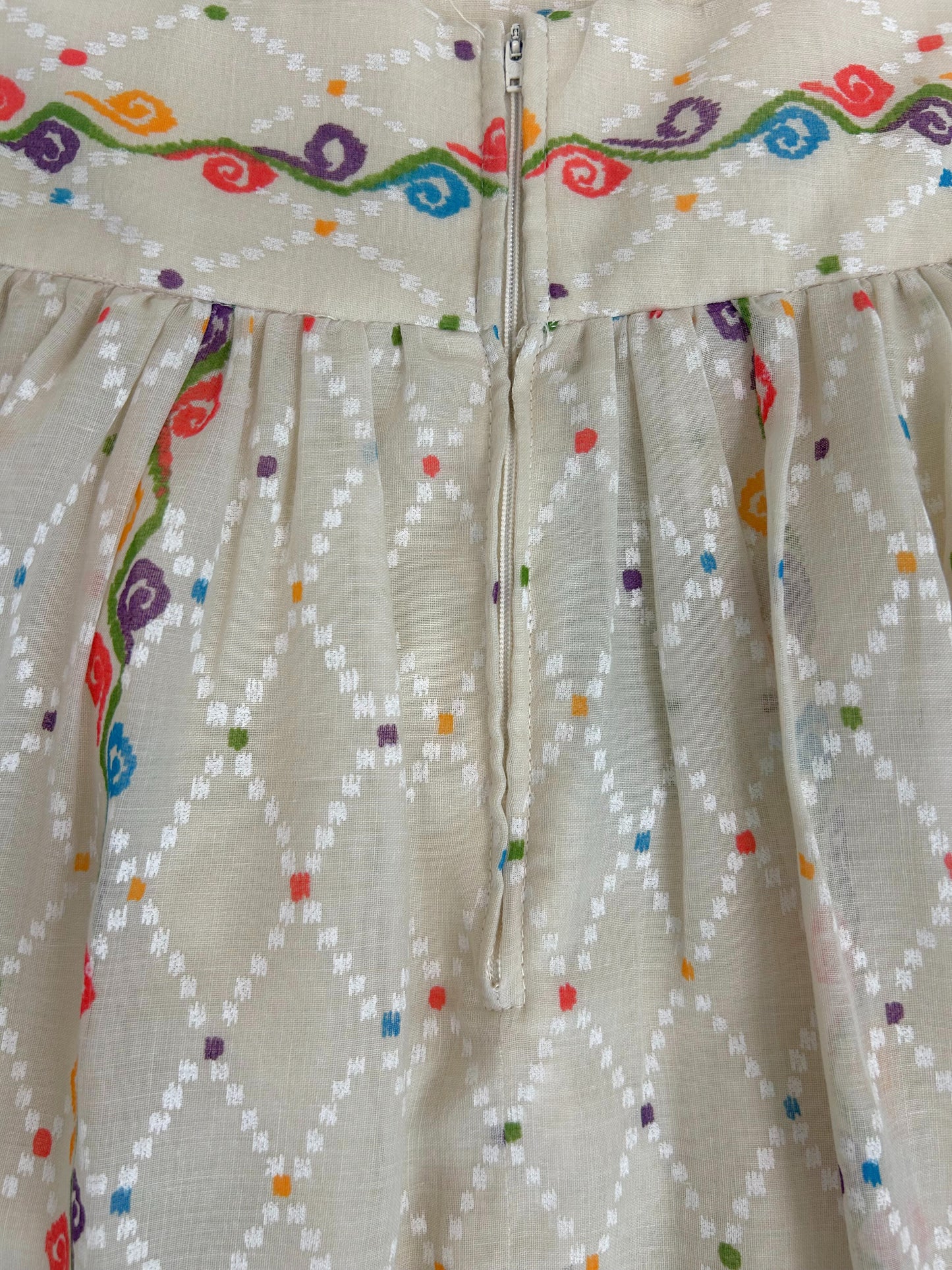 Vintage 1970s High-Waisted Woven Cotton Skirt with Guatemalan-Inspired Print