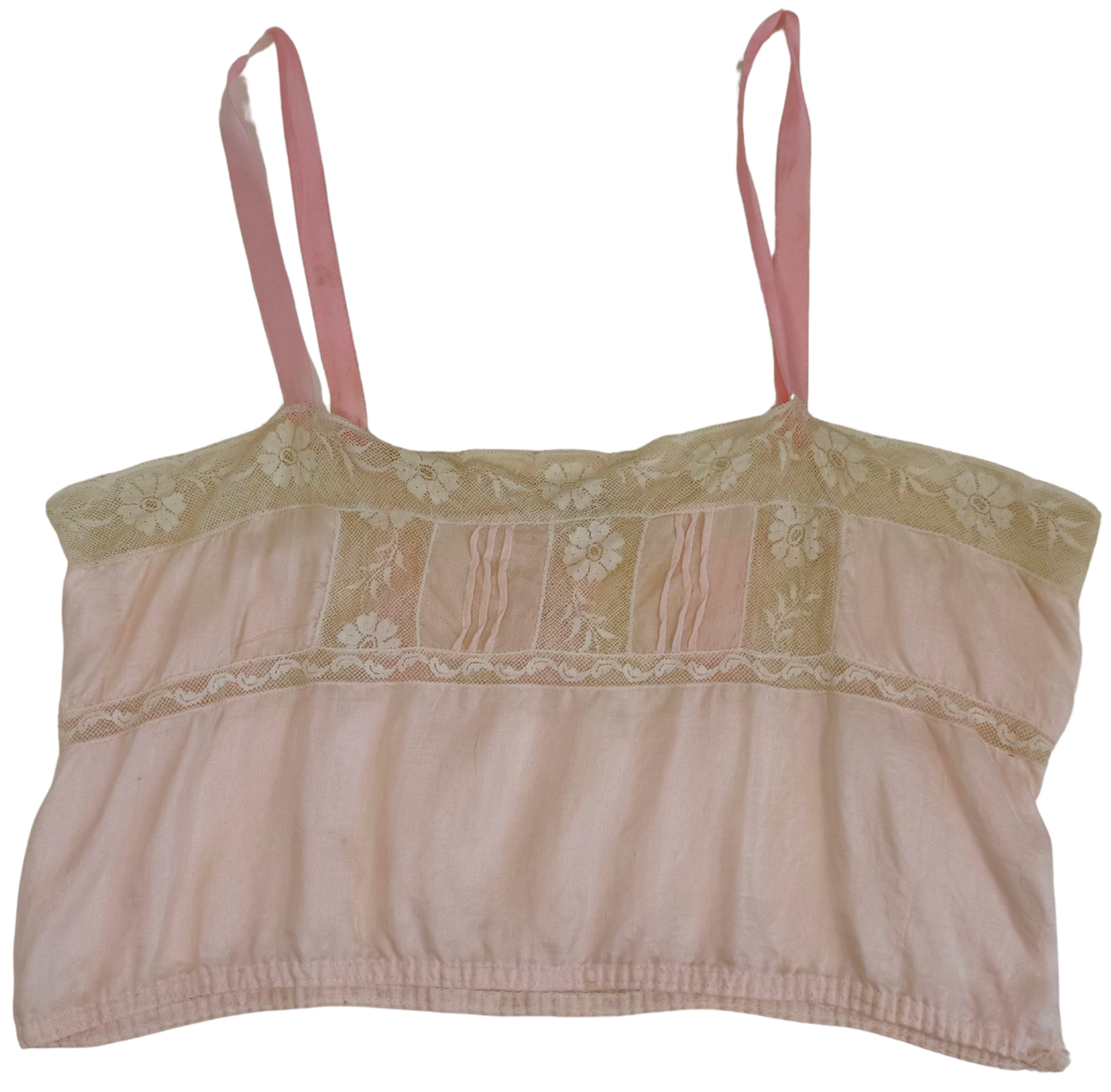 Antique Edwardian Pink Silk and Lace Camisole Top – 1910s Lingerie